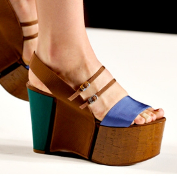 FENDI LEATHER, FABRIC CORK, PLATFORM SHOES US 8.5, 9 - Picture 14 of 16